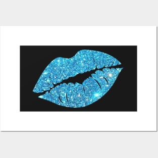 Light Blue Faux Glitter Lips Posters and Art